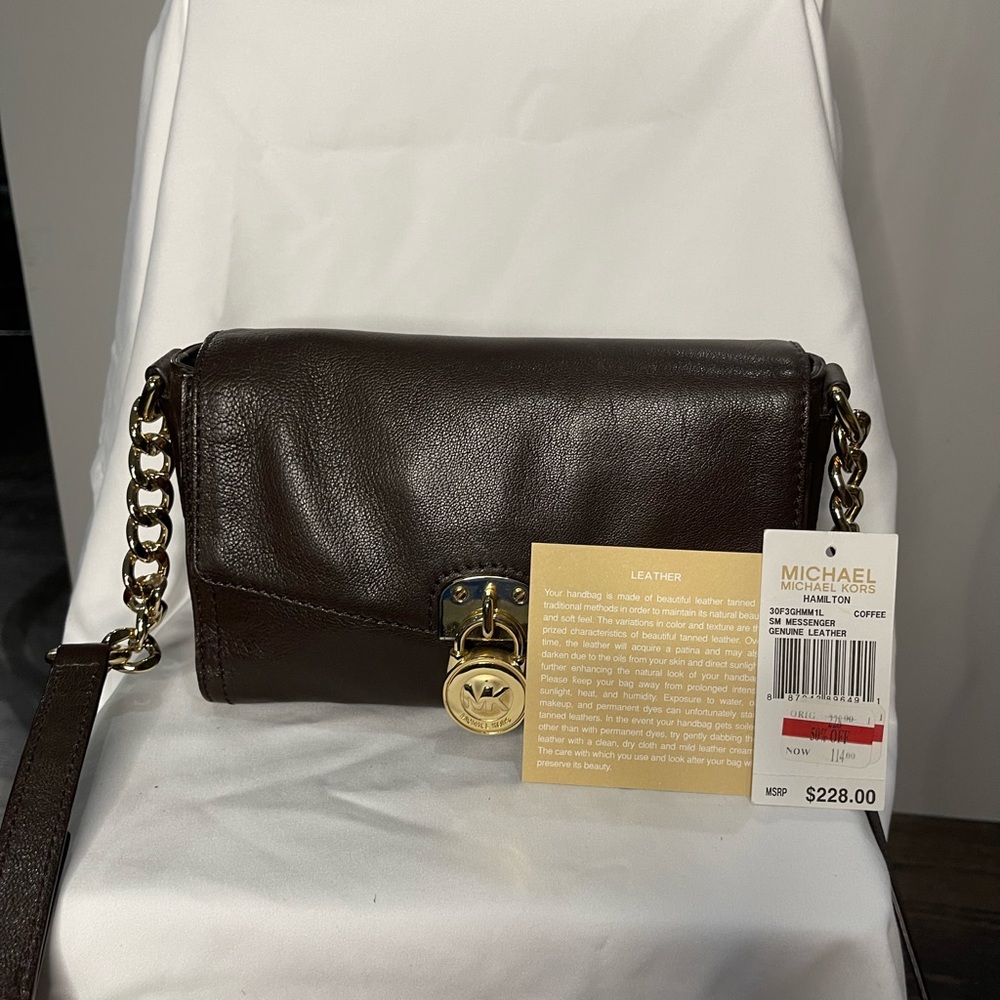 Authentic Michael Kors Brown Leather Crossbody Bag